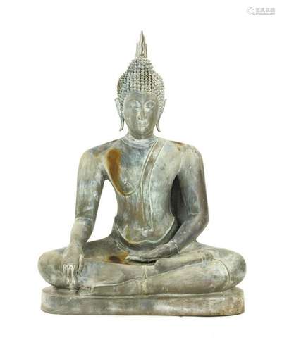 A Thai metal seated tall Buddha