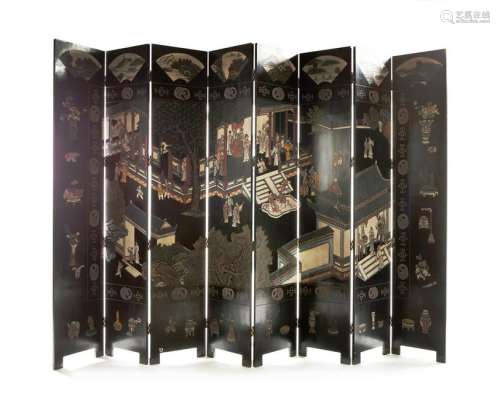A Chinese lacquered inlaid screen