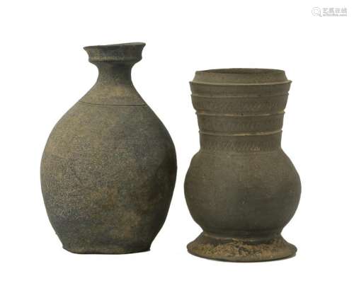 Two gray pottery vases