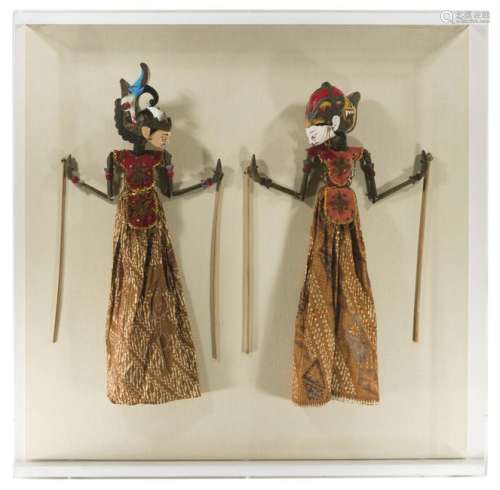 Two framed Thai puppets