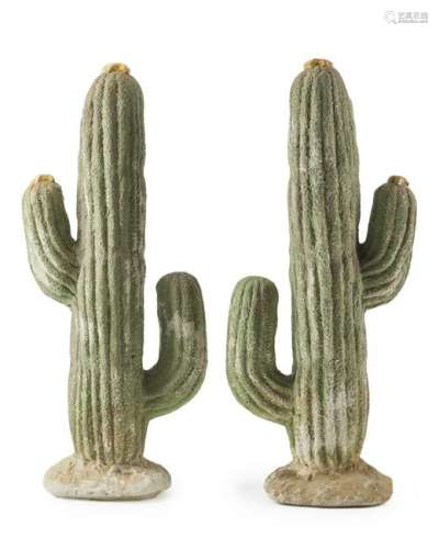 Two cast concrete cacti garden elements