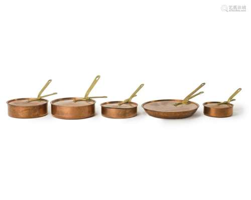 A group of French copper cookware