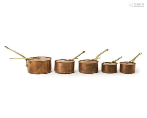 A group of French copper saucepans