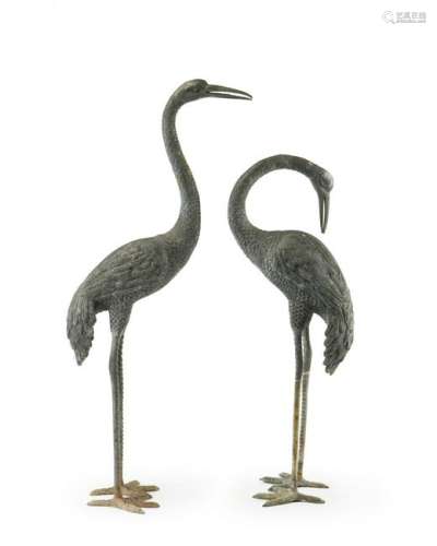 Two bronze cranes