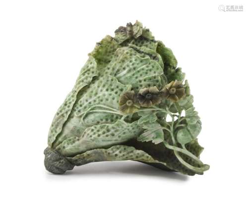 A carved Chinese hardstone cabbage