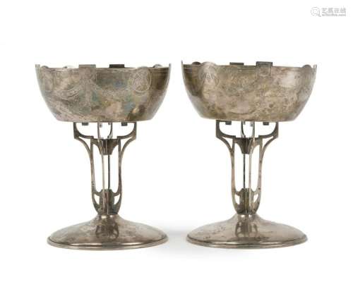 A pair of Russian silver chalices