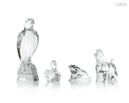 Four Baccarat clear glass figurines