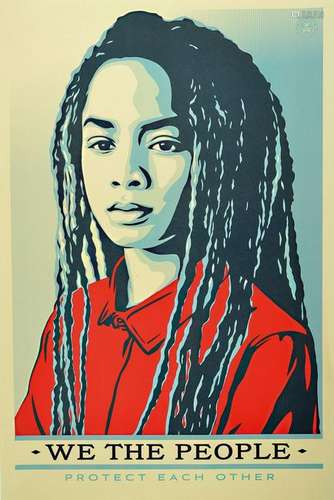 Shepard Fairey, born 1970, We the people, three screen