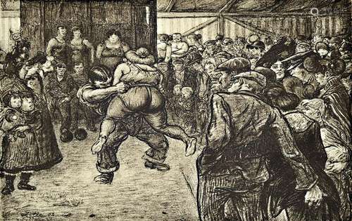 Heinrich Zille, 1858-1929, Wrestling in the Schaubude