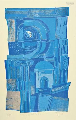 Hermann Rapp, Lost in the far blue,, color woodcut