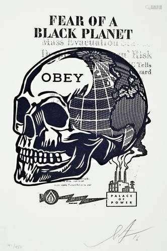 Shepard Fairey, born 1970, skull of a black planet