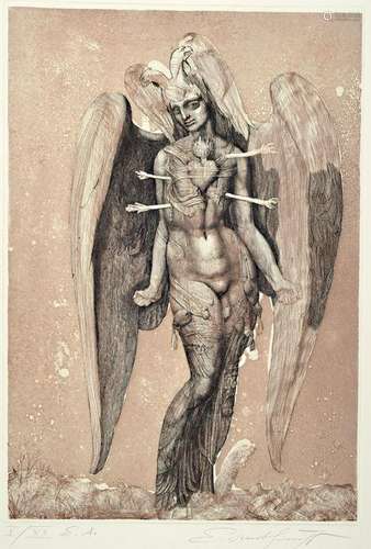 Ernst Fuchs, 1930-2015, Ikarus Hermaphrodit, aquatint