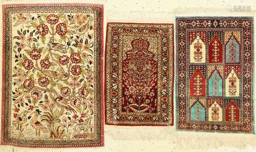 (3 Lots) Rugs, 1x Silk Qum Persia 2x Kaisery Turkey