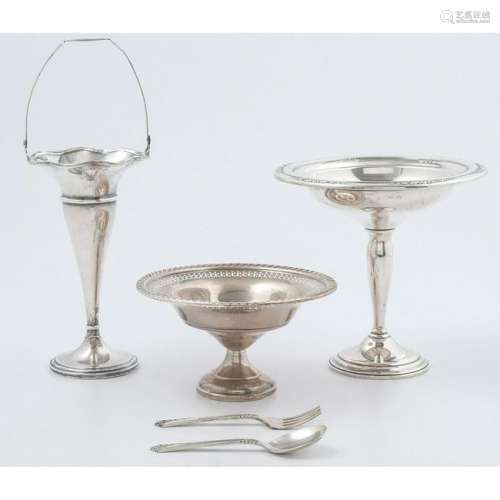 Sterling Silver Weighted Compotes and Vase, Plus