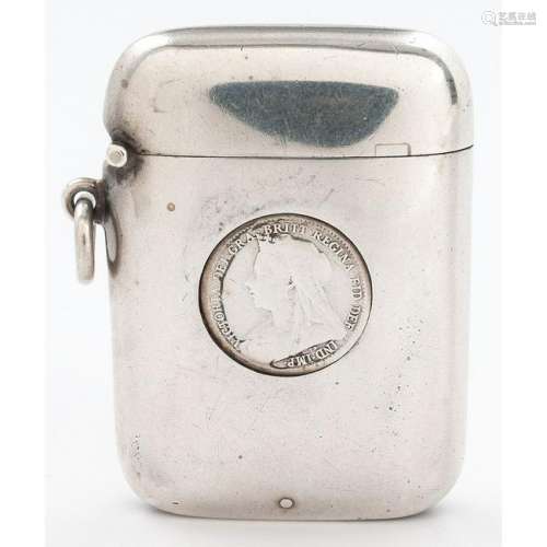 English Sterling Match Safe with Queen Victoria Coin