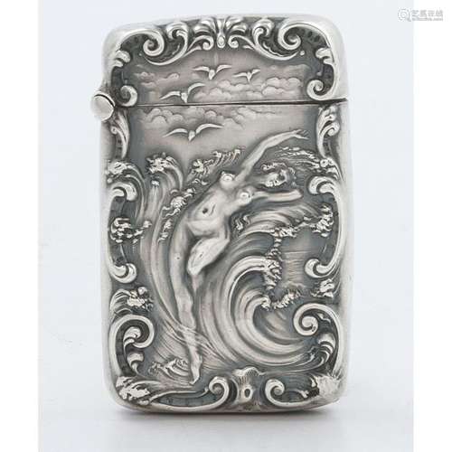 Unger Brothers Sterling Match Safe, Lady in the Waves