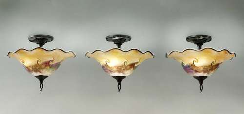 3 QUEZAL ARTIST SIGNED CEILING LAMPS