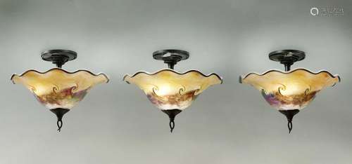 3 QUEZAL ARTIST SIGNED CEILING LAMPS