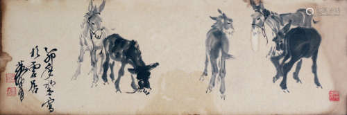 近代 黄胄（1925-1997）  群驴  （带镜框)