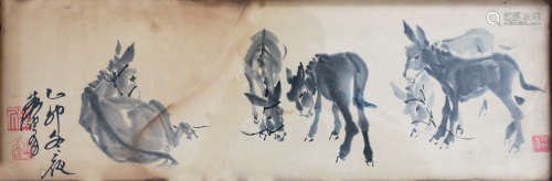 近代 黄胄（1925-1997）  群驴  （带镜框)
