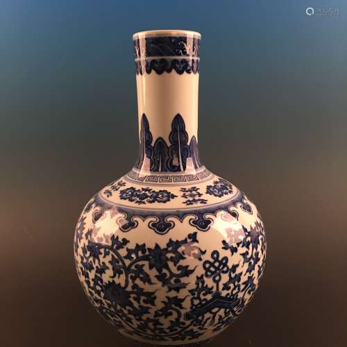 Chinese Blue-White 'Floral' Globular Vase, Qianlong Mark