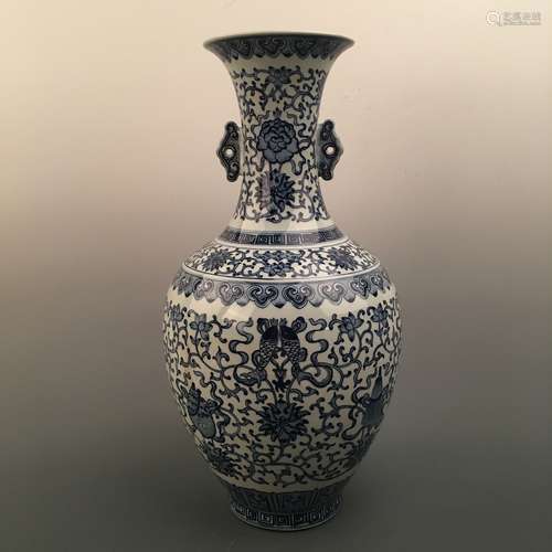 Chinese Blue-White 'Floral' Vase, Qianlong Mark