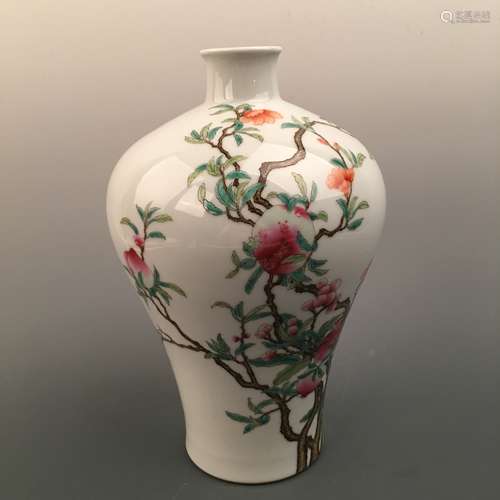 Chinese Famille Rose 'Peach' Meiping Vase, Qianlong Mark