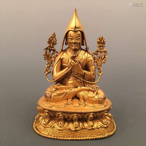 Chinese Gilt Bronze Tsong Kha Pa Figure