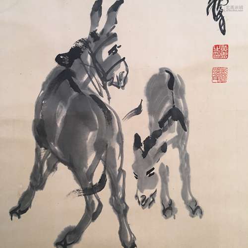 Chinese Hanging Scroll of 'Donkey' Painting, Shen Quan Signature