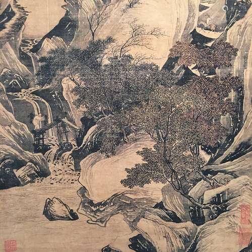 Chinese Hanging Scroll of 'Landscape' Painting, Tang Yin Signature