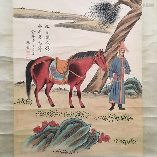 Chinese Hanging Scroll of 'Figure' Painting, Ma Jin Signature