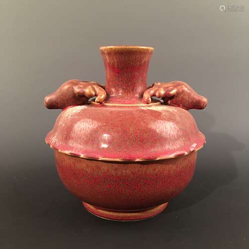 Chinese Red Glazed Yang Tou Zun, Kangxi Mark