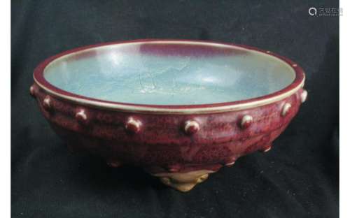 Chinese Red Glazed Porcelain Tripod Basin