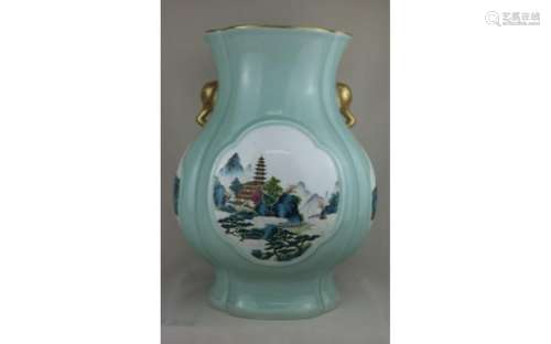 Chinese  Celadon Glazed and Famille Rose  Vase