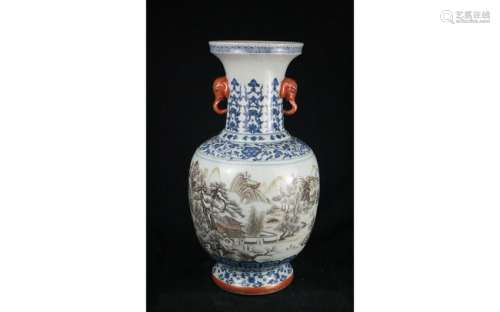 Chinese Blue, White and black Porcelain Vase