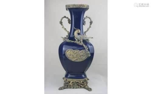 Chinese Dark Blue Glazed Porcelain Vase