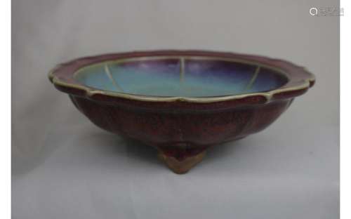 Chinese Red Glazed Porcelain Tripod Basin