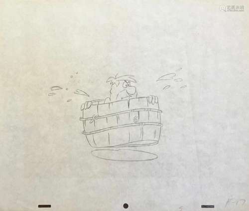 Animation Drawing, Fred Flintstone in Barrel