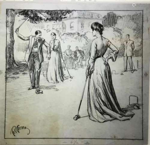Charcoal Drawing, Croquet, by Richard Vincent Culter