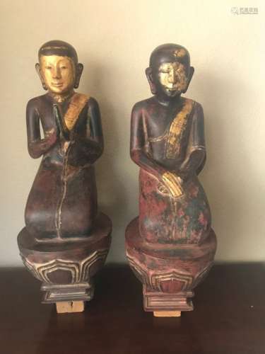 Pair Lacquered Monks, Ava Period, Burma