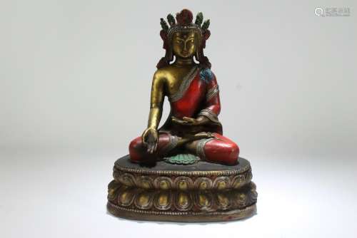 A Chinese Lotus-seated Religious Buddha Statue Display