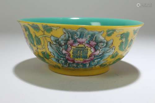 A Chinese Flower-blossom Yellow Porcelain Bowl