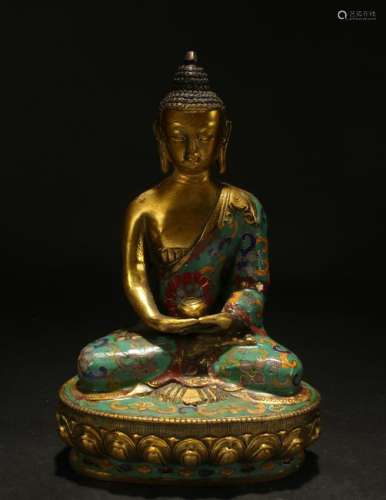 A Chinese Lotus-seated Religious Cloisonne Buddha
