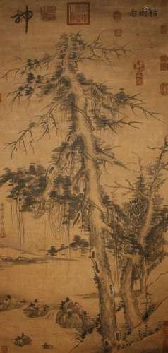 A Chinese Vivid-detailed Withered-tree Scroll Display