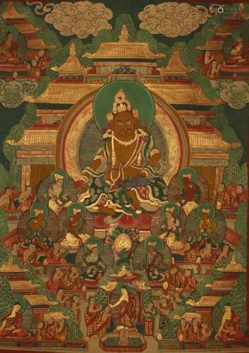 A Tibetan Religious Buddha-fortune Display Thangka