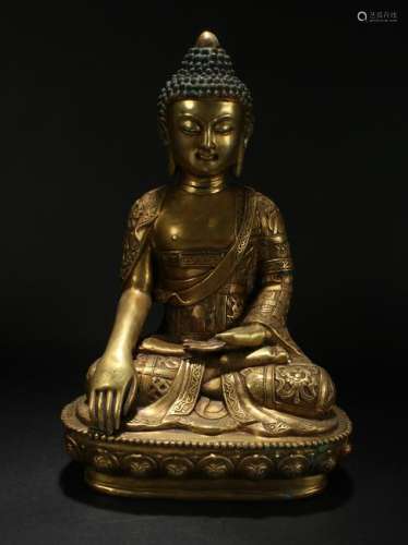 An Estate Chinese Lotus-seated Gilt Buddha Statue