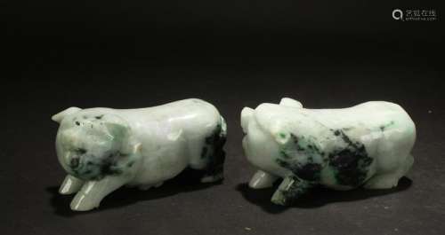 A Pair of Chinese Jade-curving Figure Display