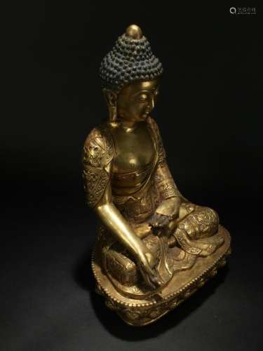 A Chinese Gilt Fortune Lotus-seated Buddha Statue