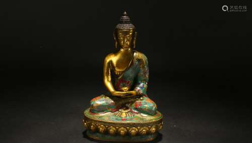A Chinese Lotus-seated Cloisonne Buddha Display