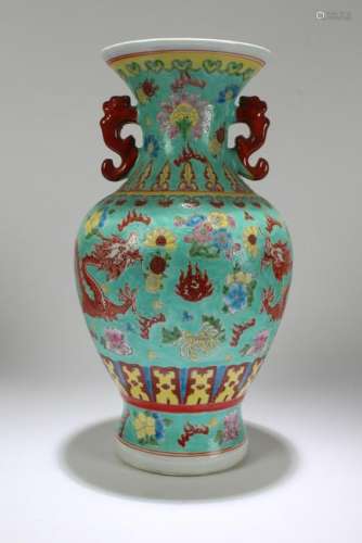 A Chinese Duo-handled Estate Massive Porcelain Vase